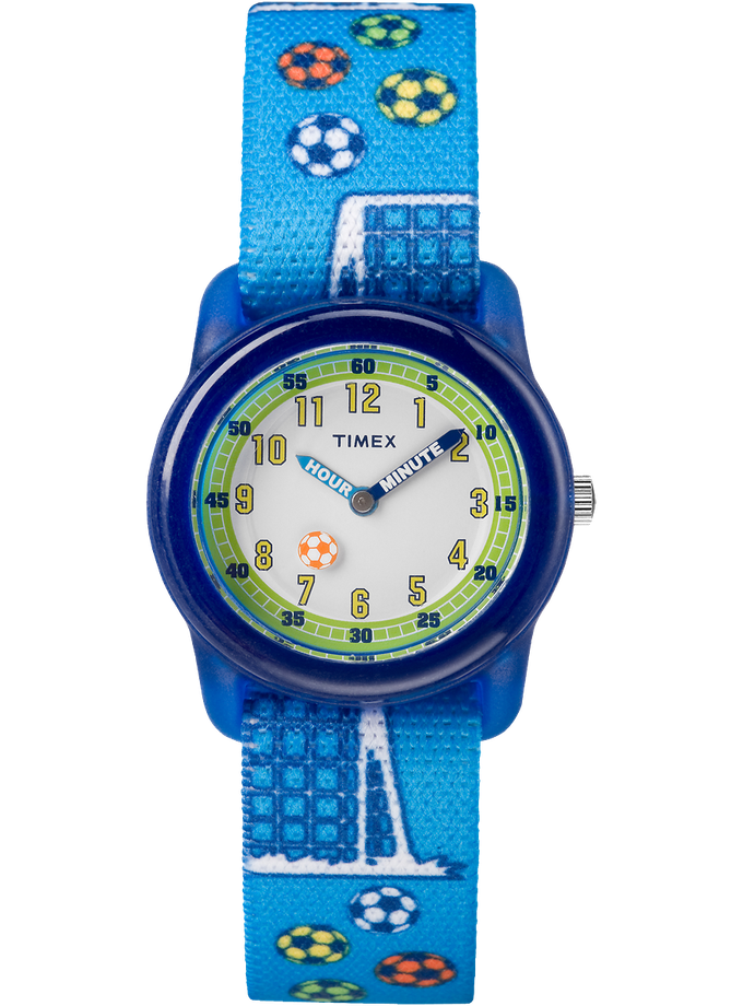 TIMEX TIME MACHINES® 29mm Blue Soccer Elastic Fabric Kids Watch Best Buy