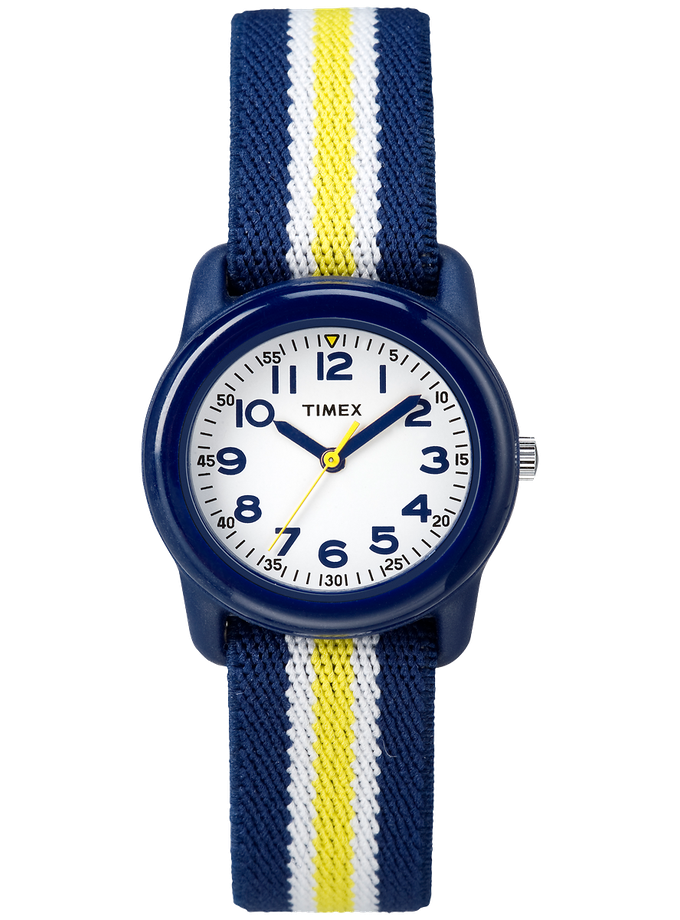 TIMEX TIME MACHINES® 29mm Blue/Yellow Stripe Elastic Fabric Kids Watch Best Price