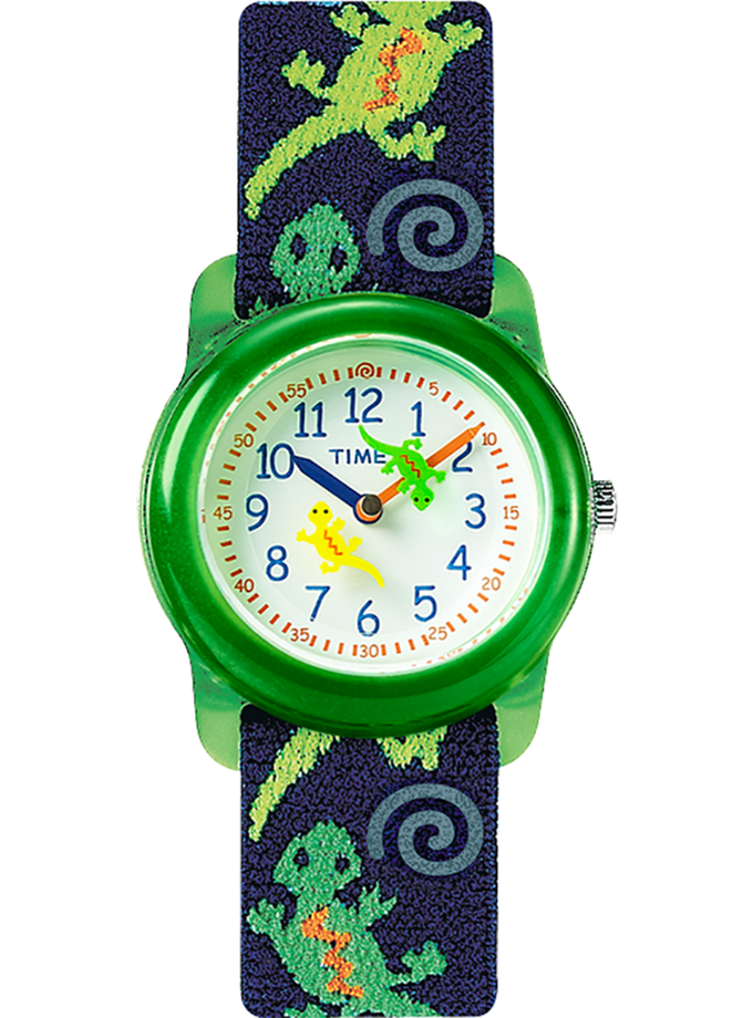 TIMEX TIME MACHINES® 29mm Green Gecko Elastic Fabric Kids Watch High Quality