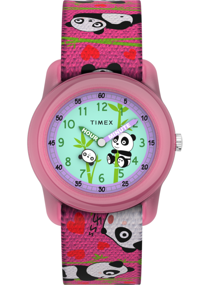 TIMEX TIME MACHINES® 29mm Pink Panda Elastic Fabric Kids Watch Free shipping