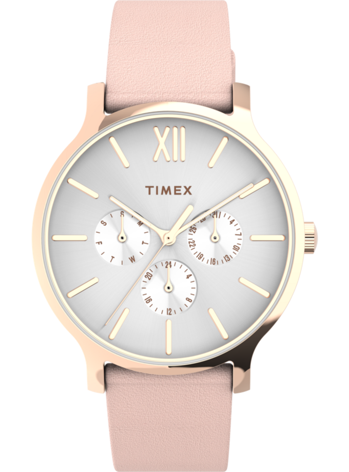 Timex Transcend™ Multifunction 38mm Leather Strap Watch Best Buy