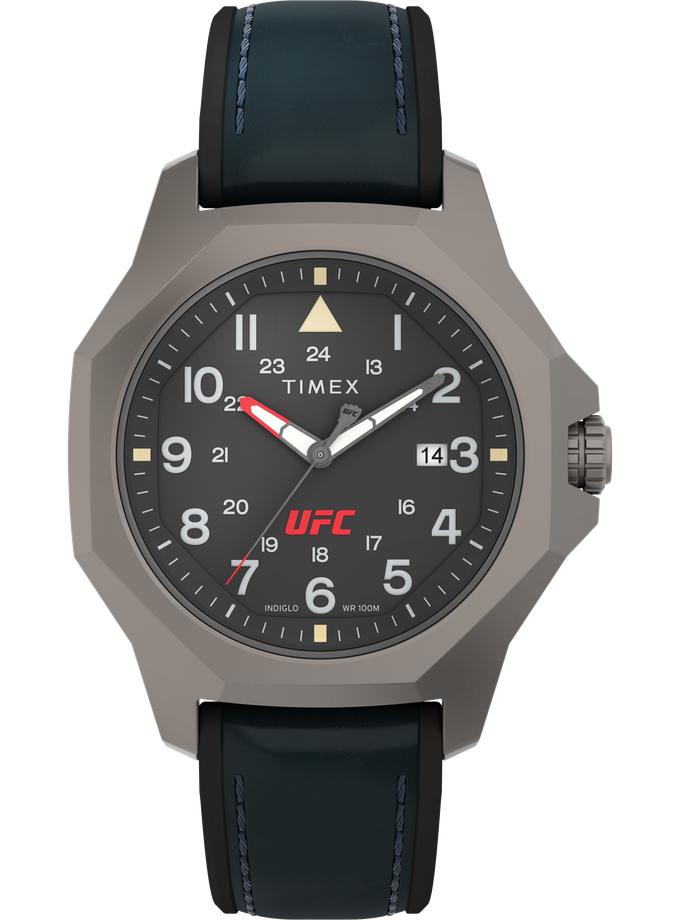 Timex UFC Reveal 41mm Silicone Backed Leather Strap Watch Free shipping