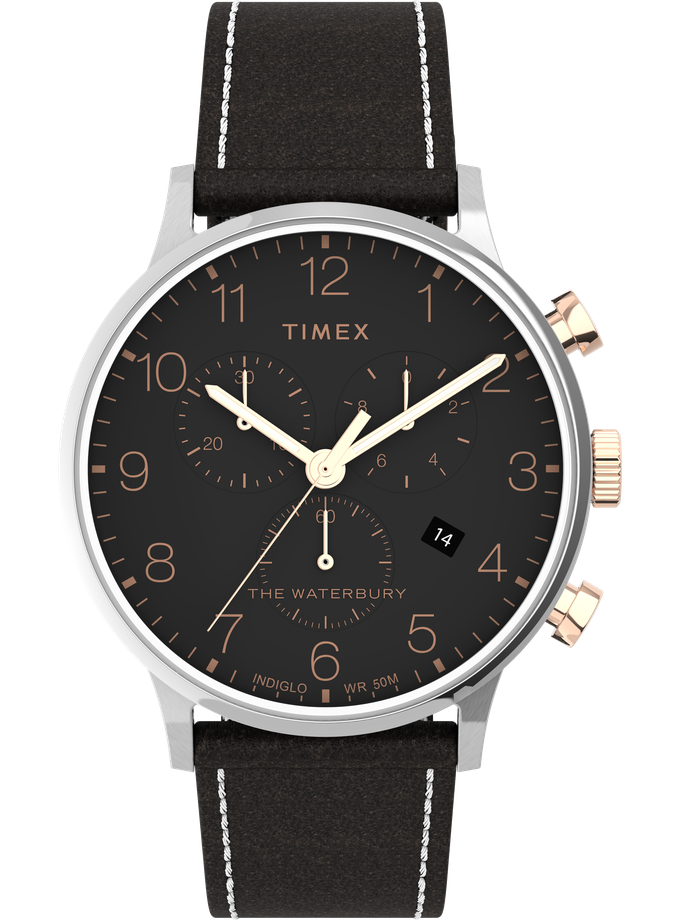 Timex Waterbury Classic Chronograph 40mm Leather Strap Watch Free shipping