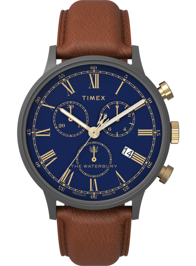 Timex Waterbury Classic Chronograph 40mm Leather Strap Watch New Arrival