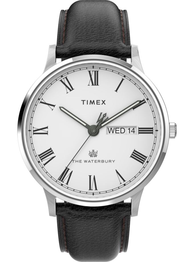 Timex Waterbury Classic Day/Date 40mm Leather Strap Watch On Sale