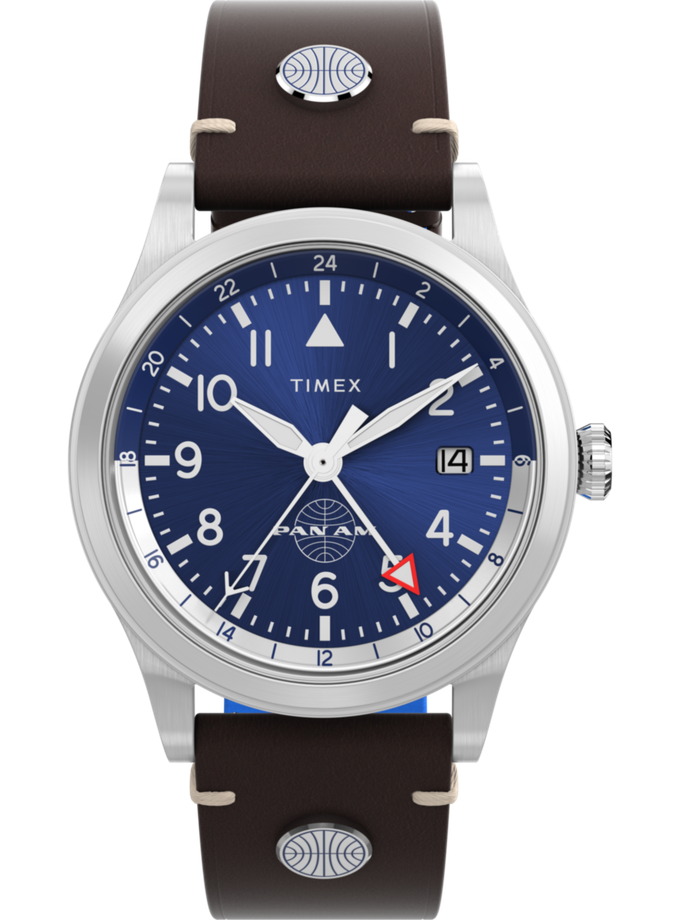 Timex Waterbury GMT x Pan Am® 39mm Leather Strap Watch Best Seller