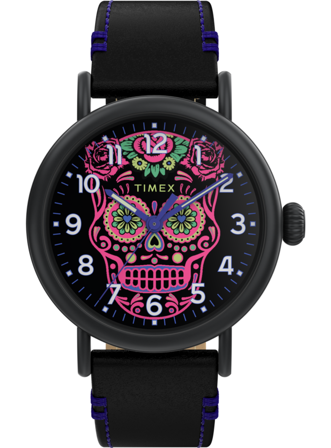 Timex Waterbury Standard Dia de los Muertos 40mm Leather Strap Watch High Quality