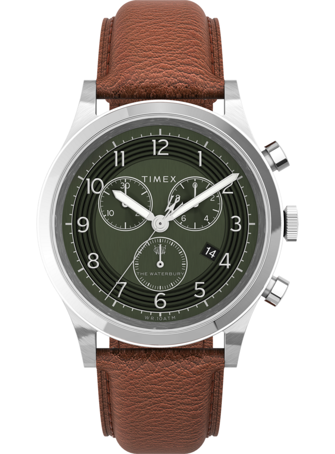 Timex Waterbury Traditional Chronograph 42mm Leather Strap Watch For Sale