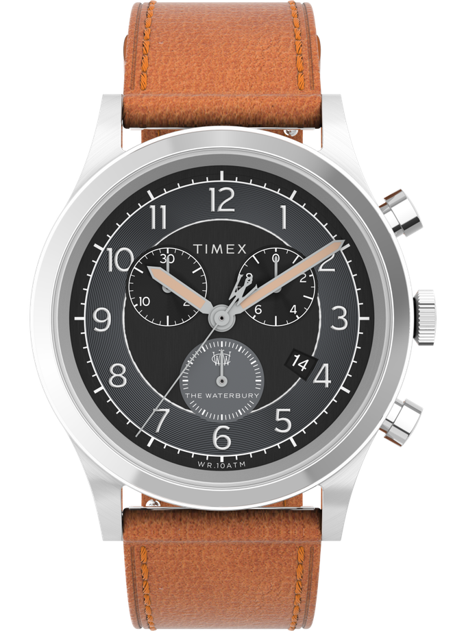 Timex Waterbury Traditional Chronograph 42mm Leather Strap Watch Same Day Delivery