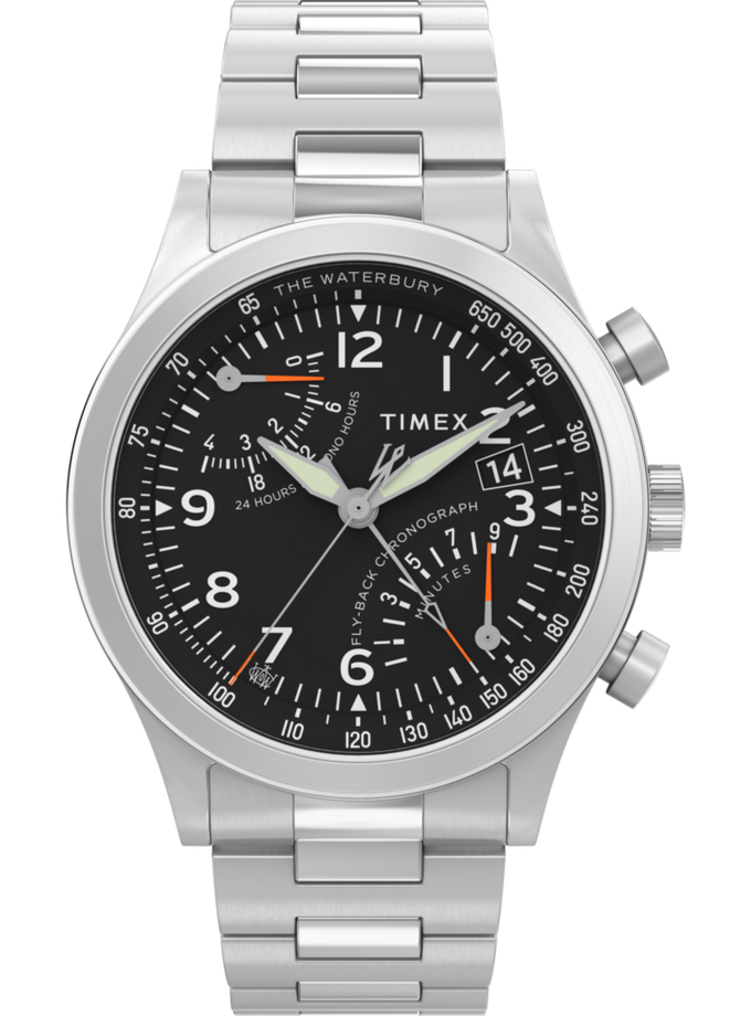 Timex Waterbury Traditional Fly Back Chronograph 43mm Stainless Steel Bracelet Watch Best Buy