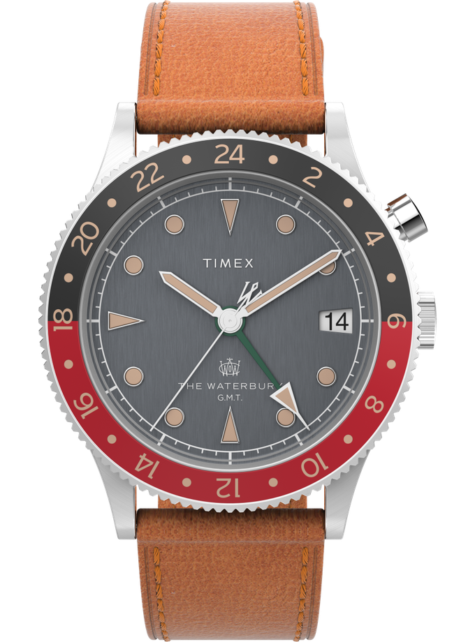 Timex Waterbury Traditional GMT 39mm Leather Strap Watch Free shipping