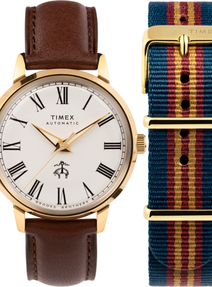 Timex x Brooks Brothers Gold Tone Marlin® Automatic 38mm Leather Strap and Fabric Strap Set Best Price