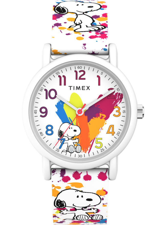 Timex x Peanuts Rainbow Paint 36mm Silicone Strap Watch For Sale